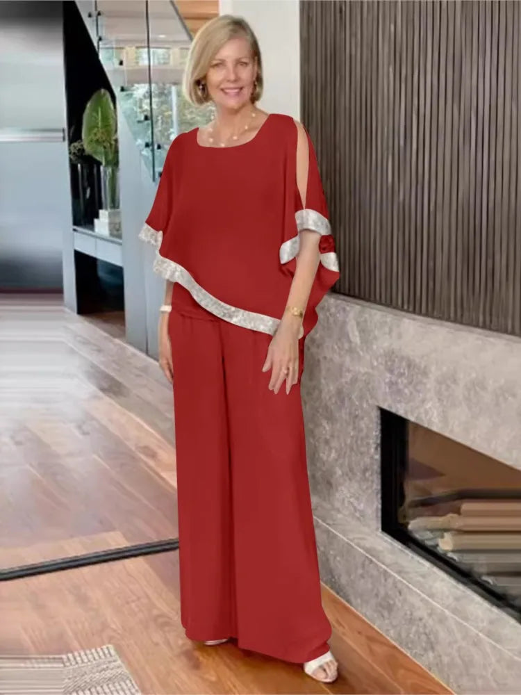 Elegancki dwuczęściowy komplet w cekinowe bloki kolorów