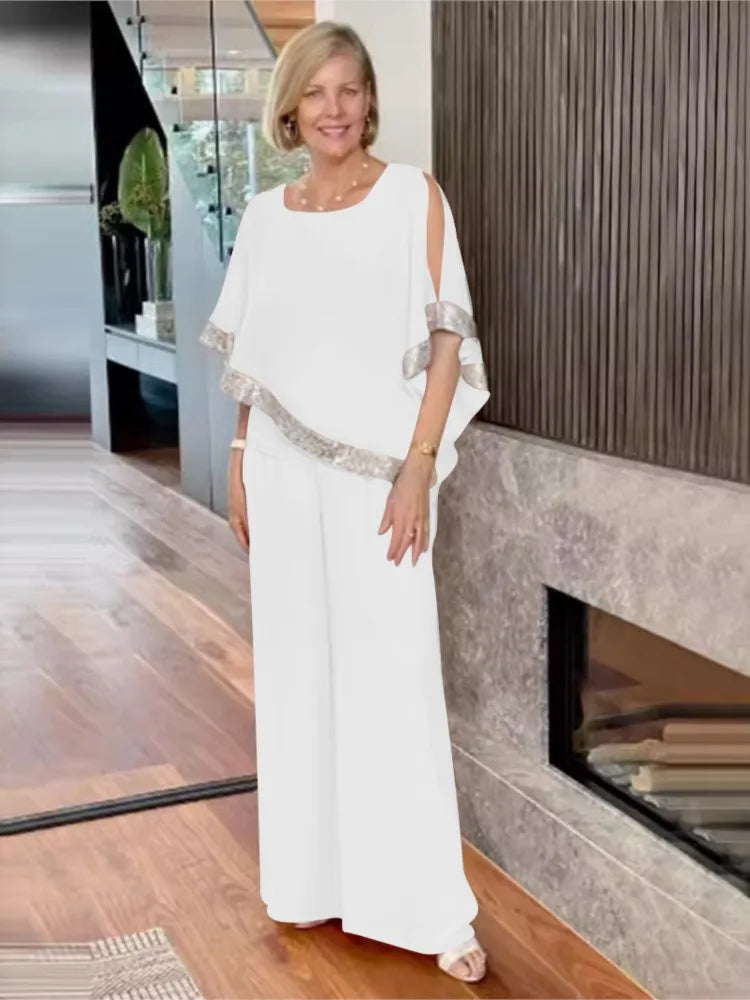Elegancki dwuczęściowy komplet w cekinowe bloki kolorów