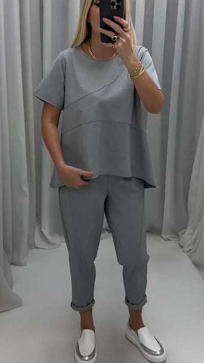 Solidne damskie topy z krótkimi rękawami & Pole dwuczęściowe