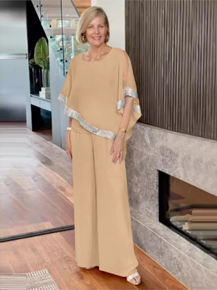 Elegancki dwuczęściowy komplet w cekinowe bloki kolorów