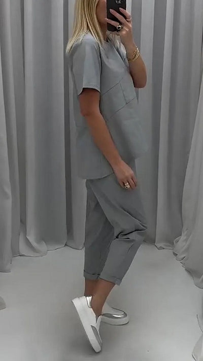 Solidne damskie topy z krótkimi rękawami & Pole dwuczęściowe